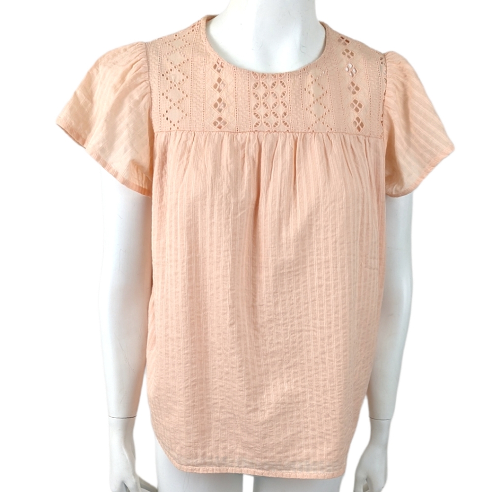 Ella Moss Eyelet Lace Top Womens S Pink Short Sleeve Blouse